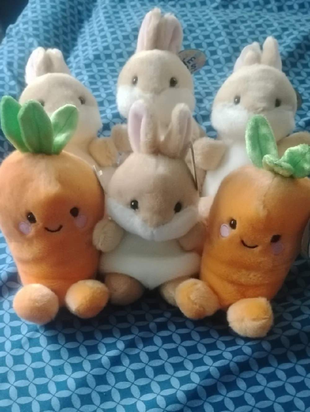 6 Pak Plush Bunny and Carrot Small Pet Plush Toy Set - Cream and Orange